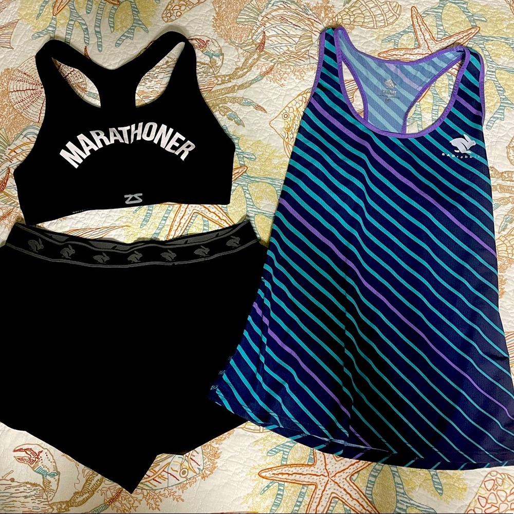 Rad run in rabbit tank shorts zensah marathoner sports bra small